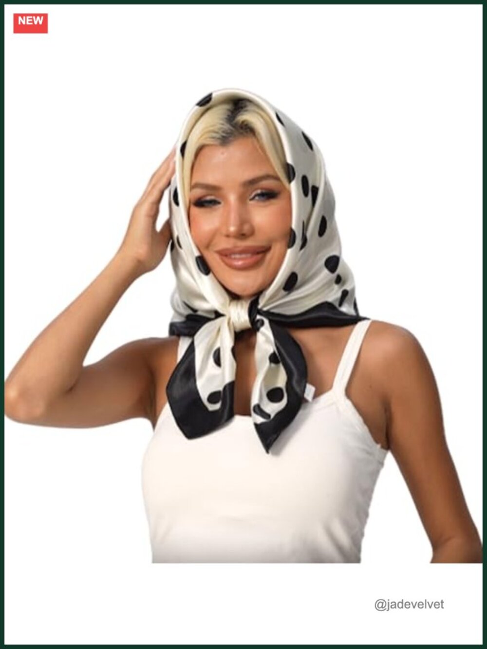 Polka Dot Satin Head Scarf for Women, Square Silk Like Shawl Wrap 35 Inches
